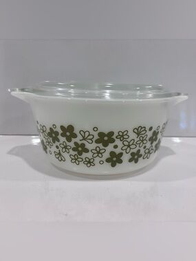 Vintage Pyrex #474-B Spring Blossom Crazy Daisy Casserole Dish with lid 474-C